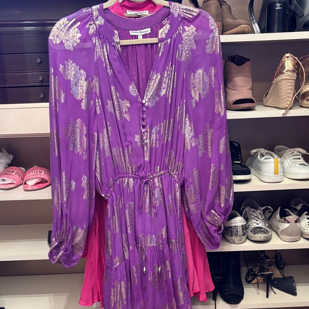 Karina Grimaldi Purple Dress with Gold Accents